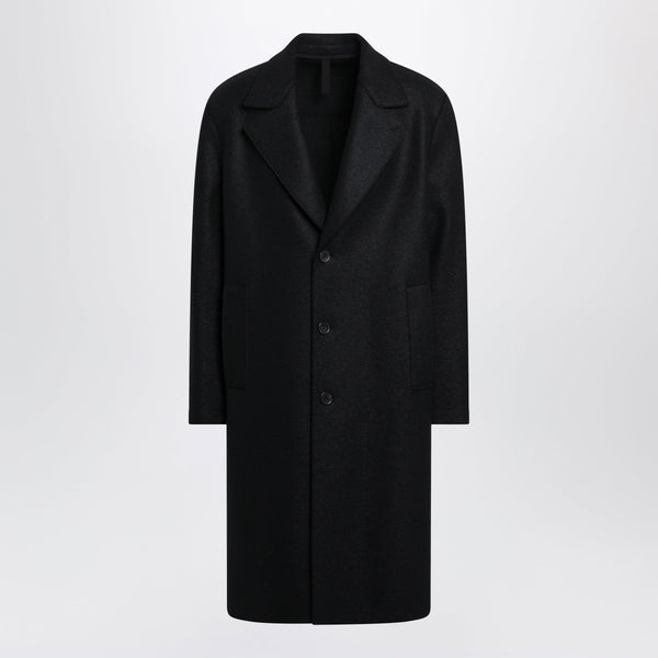 Dark Blue Single-Breasted Wool Coat