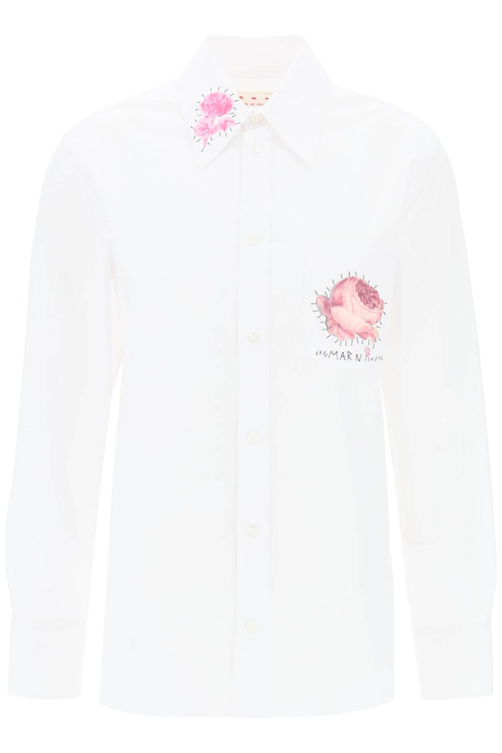 Camicia Con Patch Stampa Fiori E Logo Ricamato