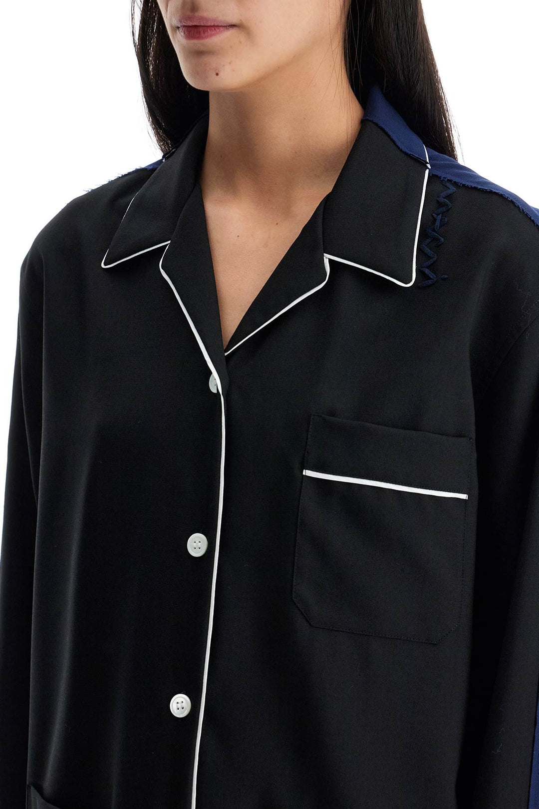 Black Wool Shirt With White Stitching