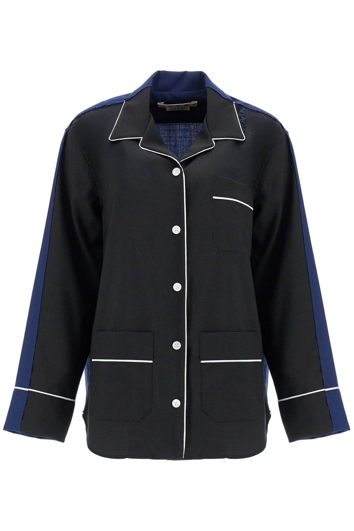 Black Wool Shirt With White Stitching