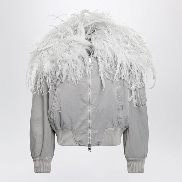 Ice-Coloured Bomber Jacket With Feathers