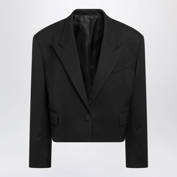 Black Cropped Blazer In Wool-Blend Gabardine