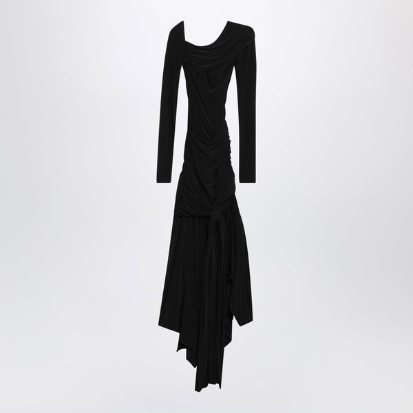 Black Draped Cut-Out Midi Dress