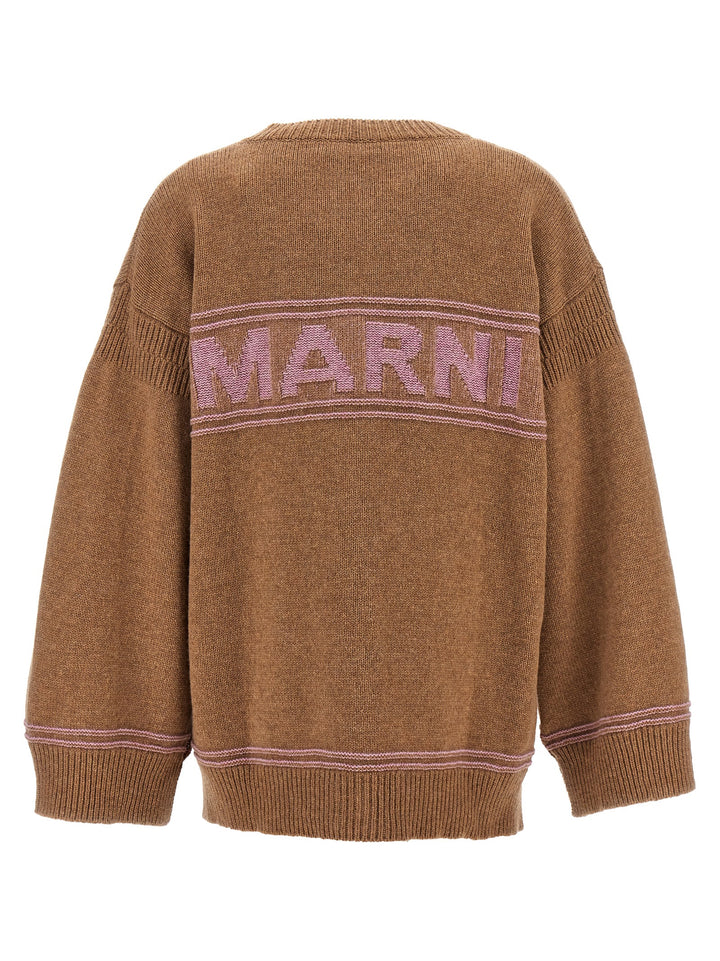 Logo Intarsia Cardigan Sweater, Cardigans Beige