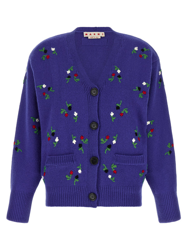 Floral Embroidery Cardigan Sweaters And Cardigans Blue