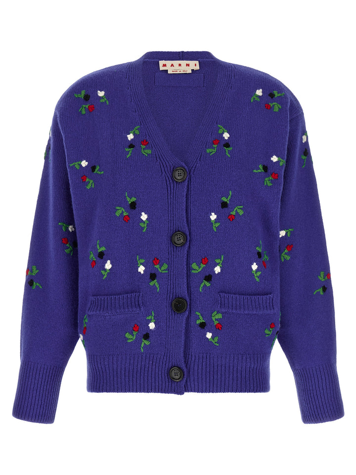 Marni Floral Embroidery Cardigan Sweaters and Cardigans - Blue | a67fd1d6bad20b65264784083228bf382f6be740
