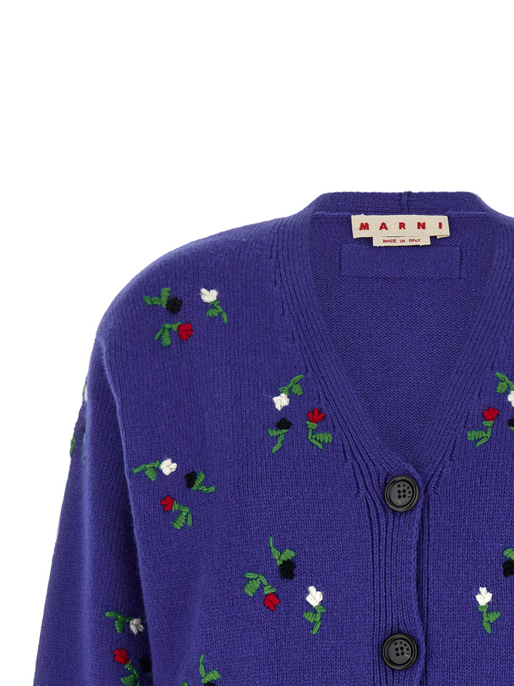 Marni Floral Embroidery Cardigan Sweaters and Cardigans - Blue | 460bde59df48f669ccb6993903ff89251636b8e8