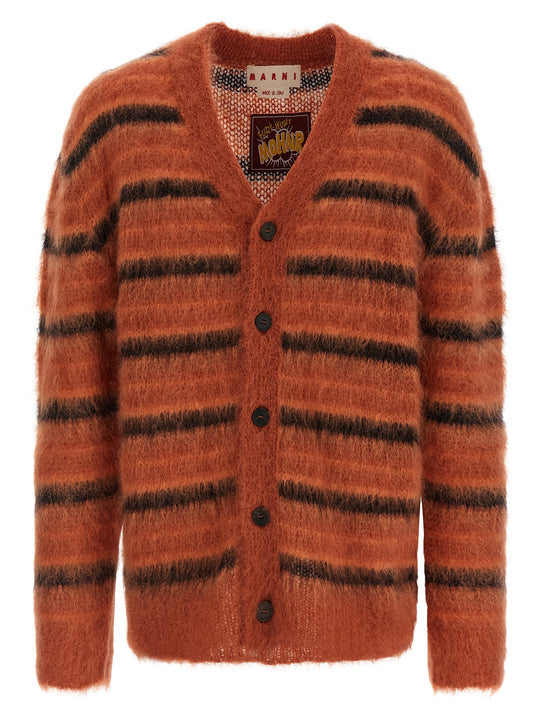 Brushed Striped Cardigan Sweaters And Cardigans Orange