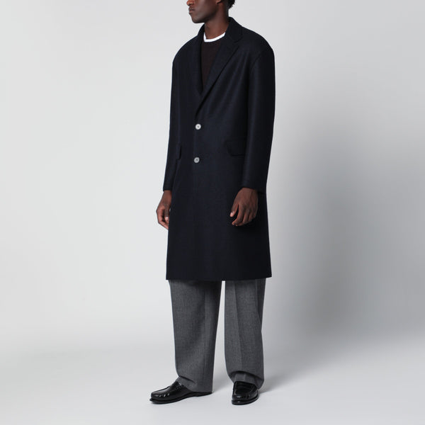 Navy Single-Breasted Wool Coat