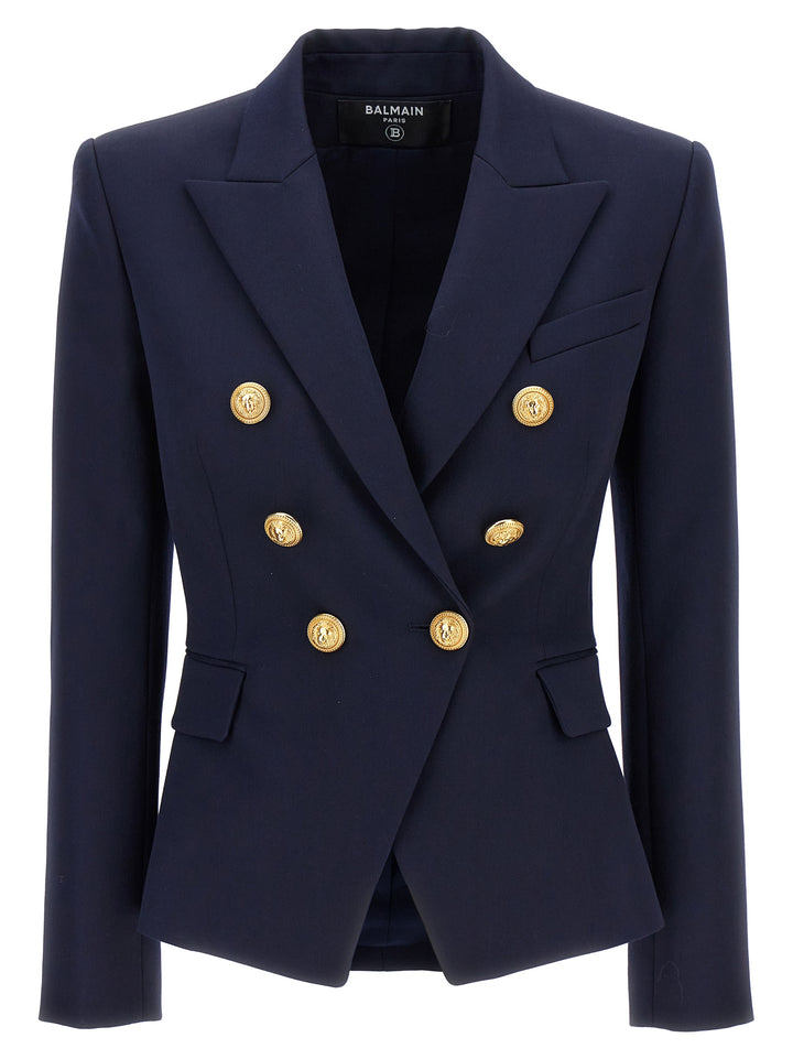 Double-Breasted Blazer With Logo Buttons Blazer And Suits Blue