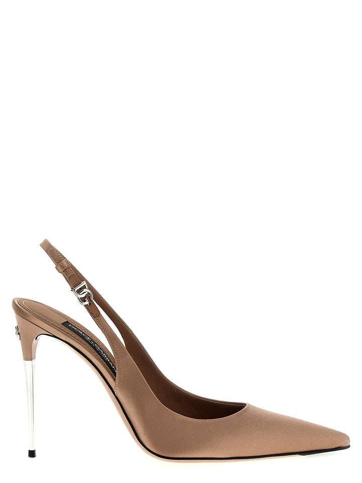 Satin Slingback Pumps Beige