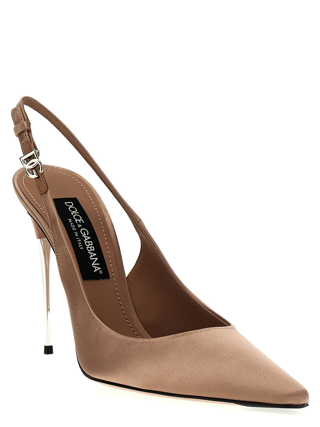 Satin Slingback Pumps Beige