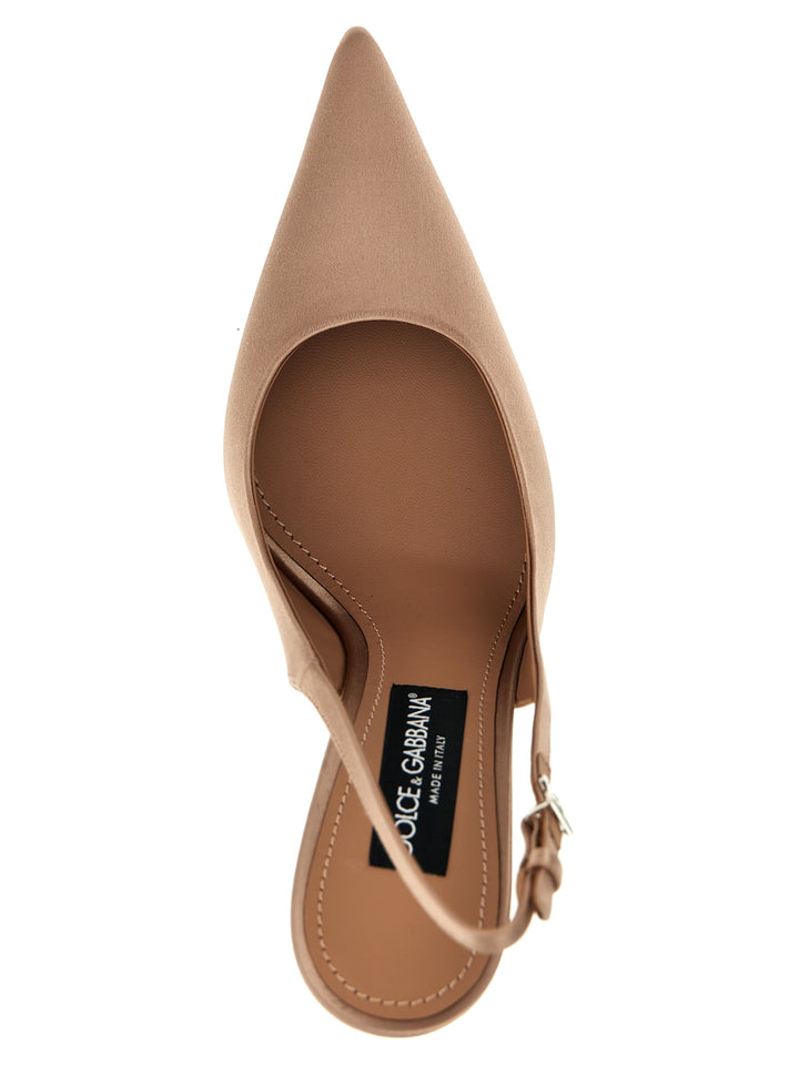 Satin Slingback Pumps Beige