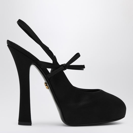 High Black Satin Slingback
