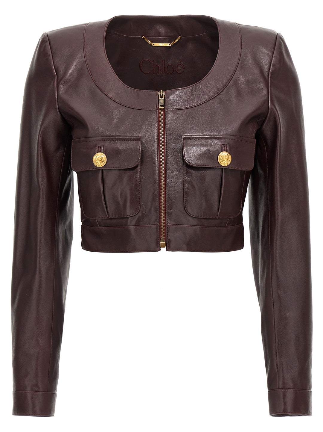 Leather Cropped Jacket Casual Jackets, Parka Brown