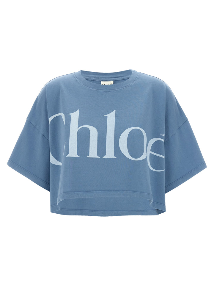Chloé Logo Crop T-shirt - Light Blue | 84c03f3410b05c8277d6267278a2a772ef945857