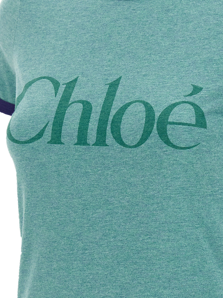 Chloé Logo Print T-shirt - Green | dbb201b80a5a7d5d247b5792edaafd2c914b21cd