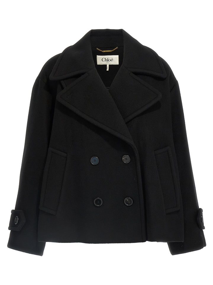 Chloé Double Breasted Wool Coat Coats and Trench Coats - Black | 641b6f88a463c7333430d2869291efa97cedf76b
