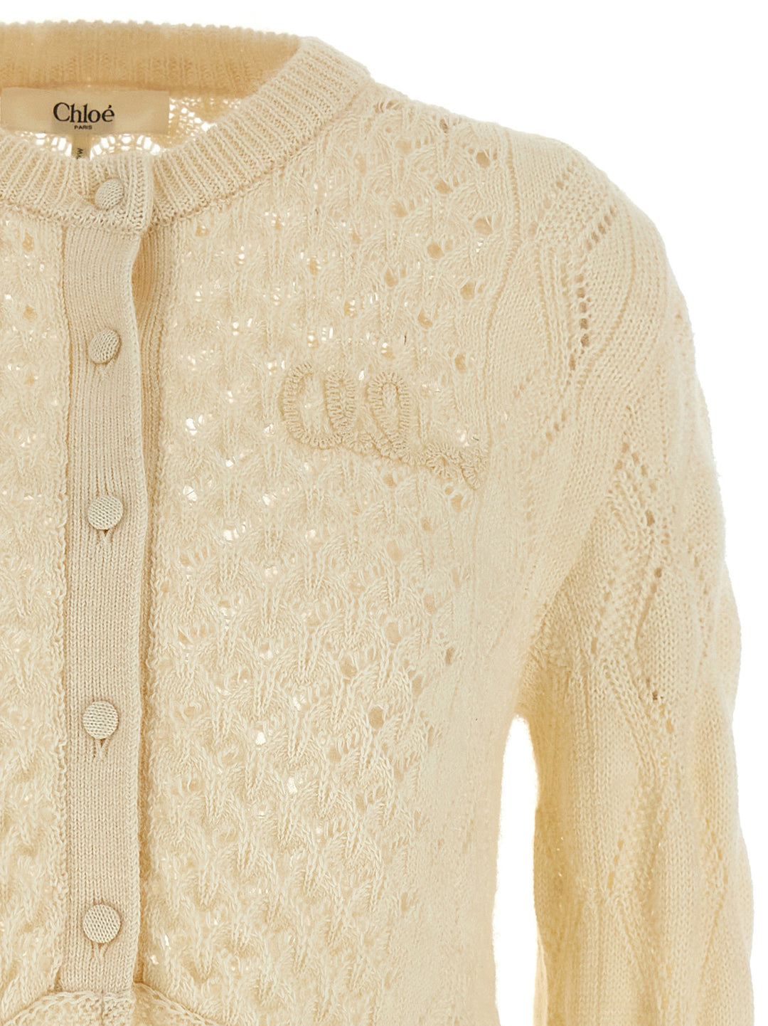 Chloé Pointelle Cardigan Sweaters and Cardigans - White | f898cc576ae1b2de67a4c43a2568fed704580bce