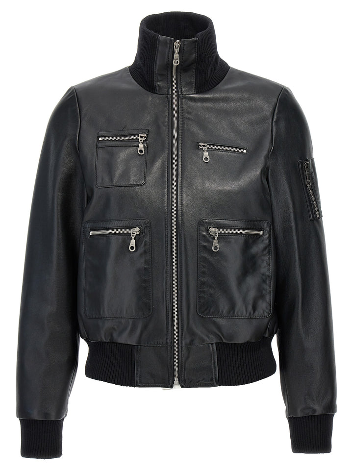 Leather Bomber Jacket Casual Jackets, Parka Black