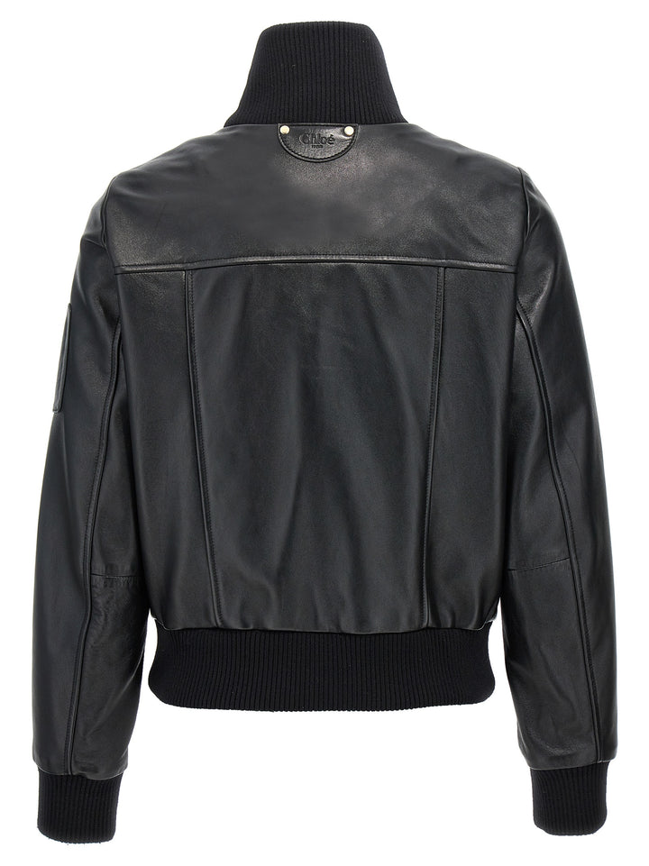 Leather Bomber Jacket Casual Jackets, Parka Black