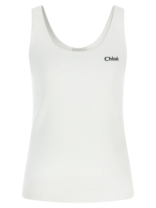 Logo Embroidery Top Tops White