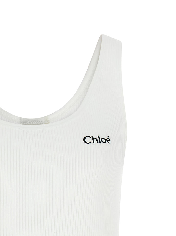 Chloé Logo Embroidery Top Tops - White | d38a5c4556e6d75598d152930abef8a9cbd522d4