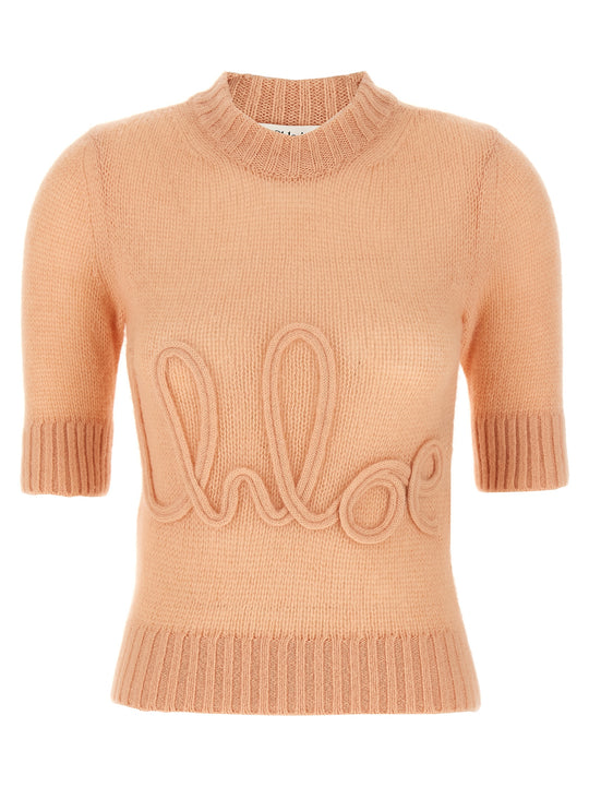 Logo Embroidery Sweater Sweaters And Cardigans Pink