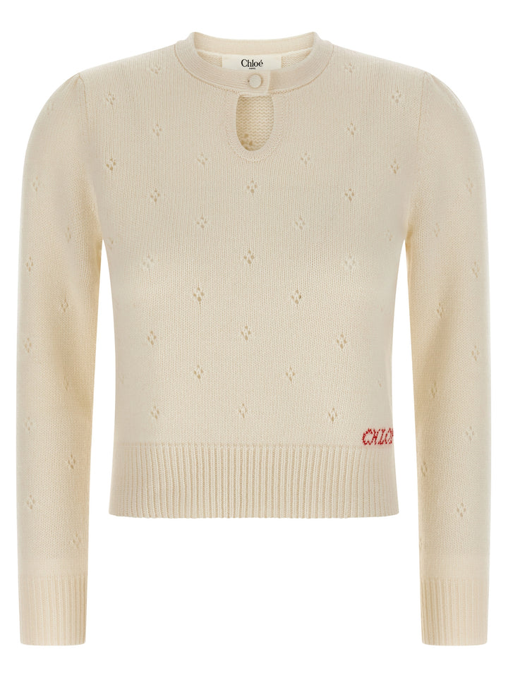 Chloé Jacquard Logo Sweater Sweaters and Cardigans - White | c16e2ed0155759fb4a03669eb2e855521ef9c9e1