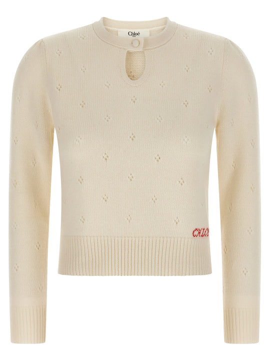 Jacquard Logo Sweater Sweaters And Cardigans White