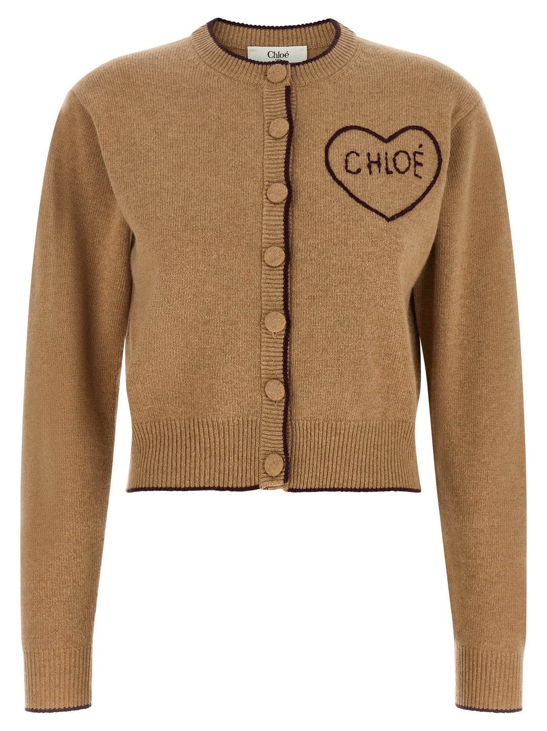Chloé Heart Intarsia Cardigan Sweaters and Cardigans - Beige | 431c99b2b224b98c525f2f112d181a4ee270c601