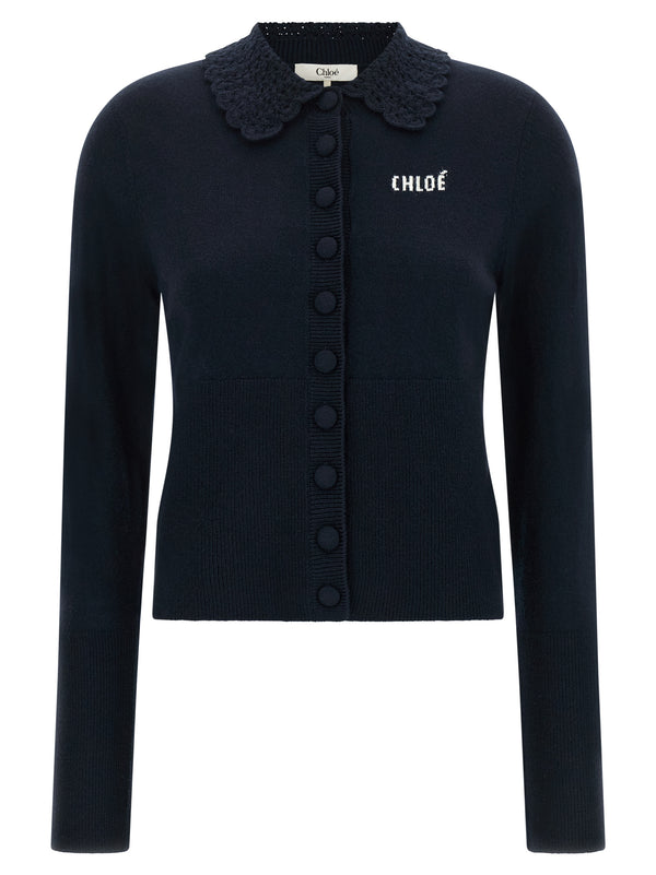 Collared Cardigan Sweaters And Cardigans Blue