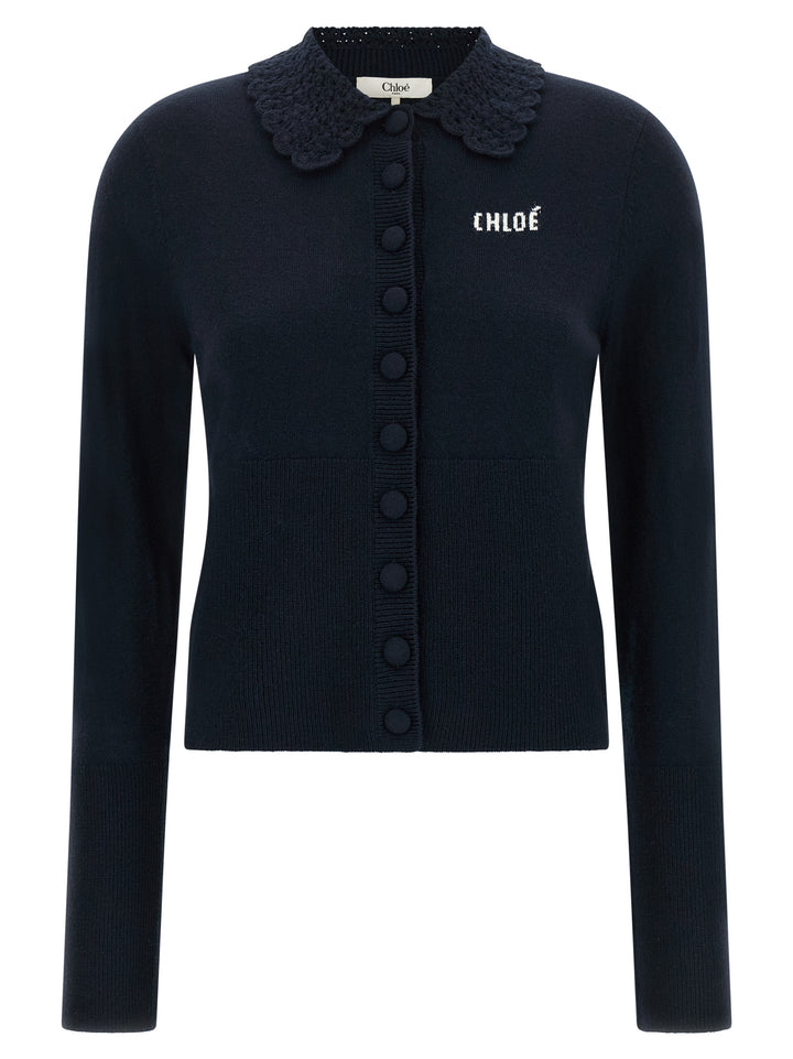 Chloé Collared Cardigan Sweaters and Cardigans - Blue | 46886f5d88c13b634972e840b6ec3d9c77387300