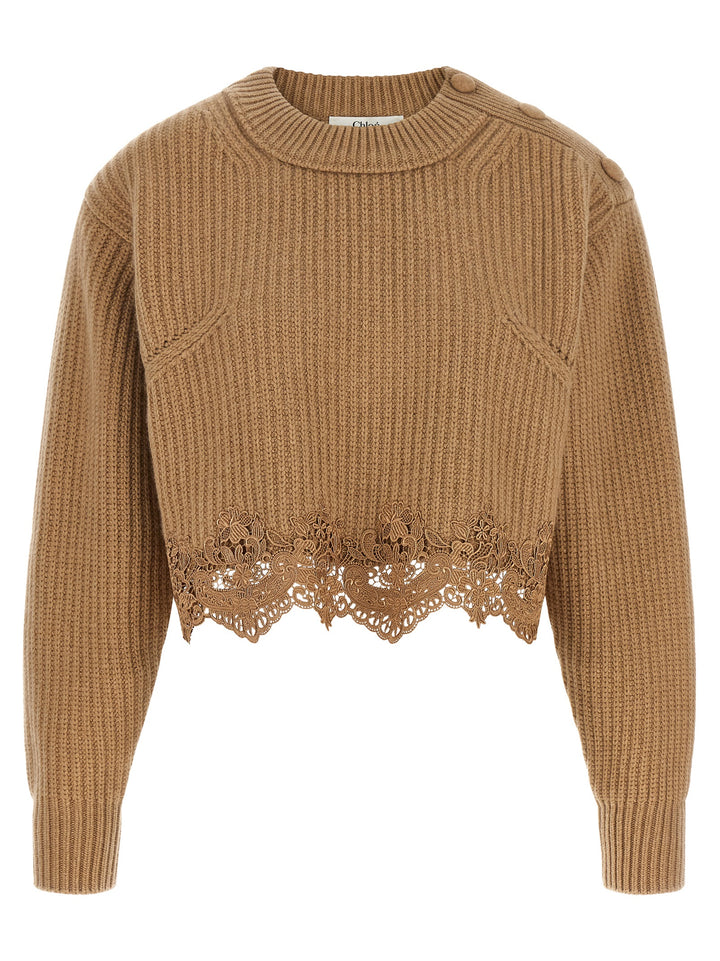 Chloé Cropped Lace Sweater Sweaters and Cardigans - Beige | 9e05eba1569965160d4b85a2c4fa9c0dab056c7e