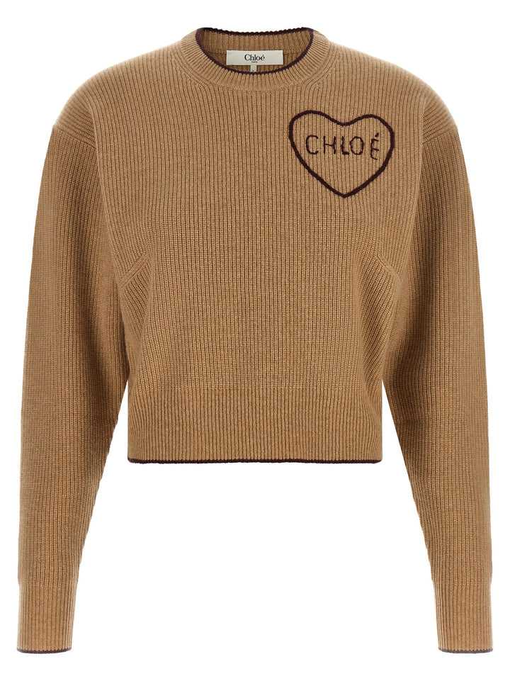 Chloé Heart Intarsia Sweater Sweaters and Cardigans - Beige | 4cacfd94d830512db99d2bdeb9124b4b8d49bbe1