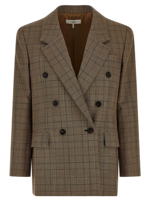 Check Double-Breasted Blazer Blazers Brown