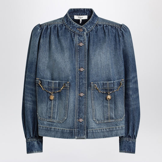 Indigo Blue Gathered Denim Jacket
