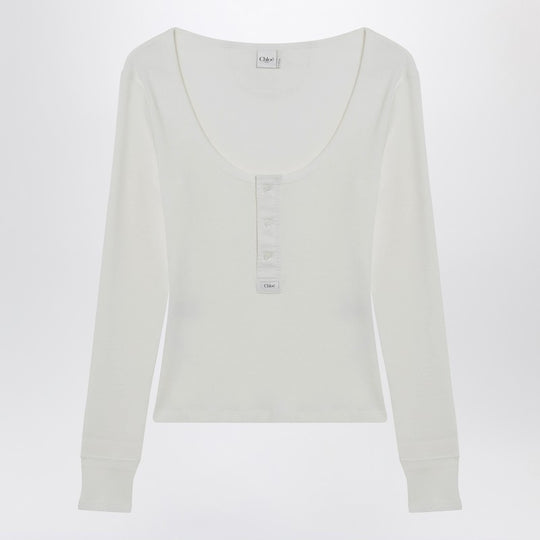 White Henley Cotton Jersey Top