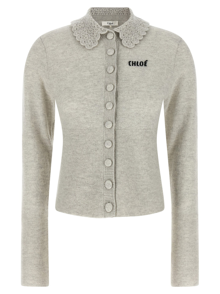 Chloé Collar Cardigan Sweaters and Cardigans - Gray | f5a8720d294e49b646759d14b38118ca31cada94