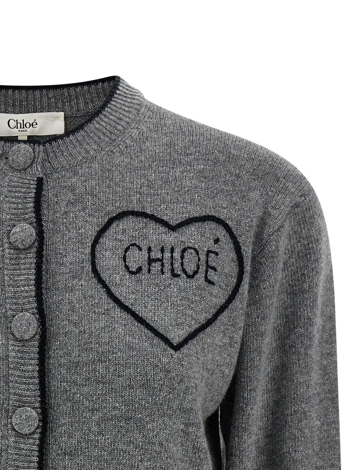 Chloé Embroidery Cardigan Sweaters and Cardigans - Gray | 5c199d967959a1718ba772881d9399d59515b5c9