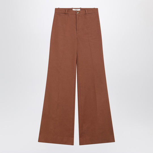 Flared Cotton Trousers In Nougat Colour