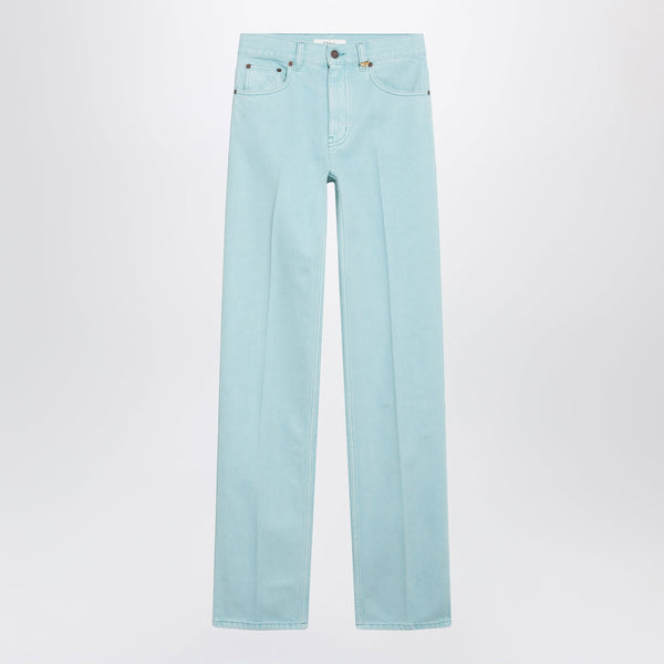 Straight Jeans In Turquoise Organic Cotton Denim