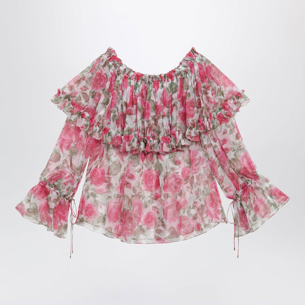 Puff-Sleeve Top In Multicolor Silk
