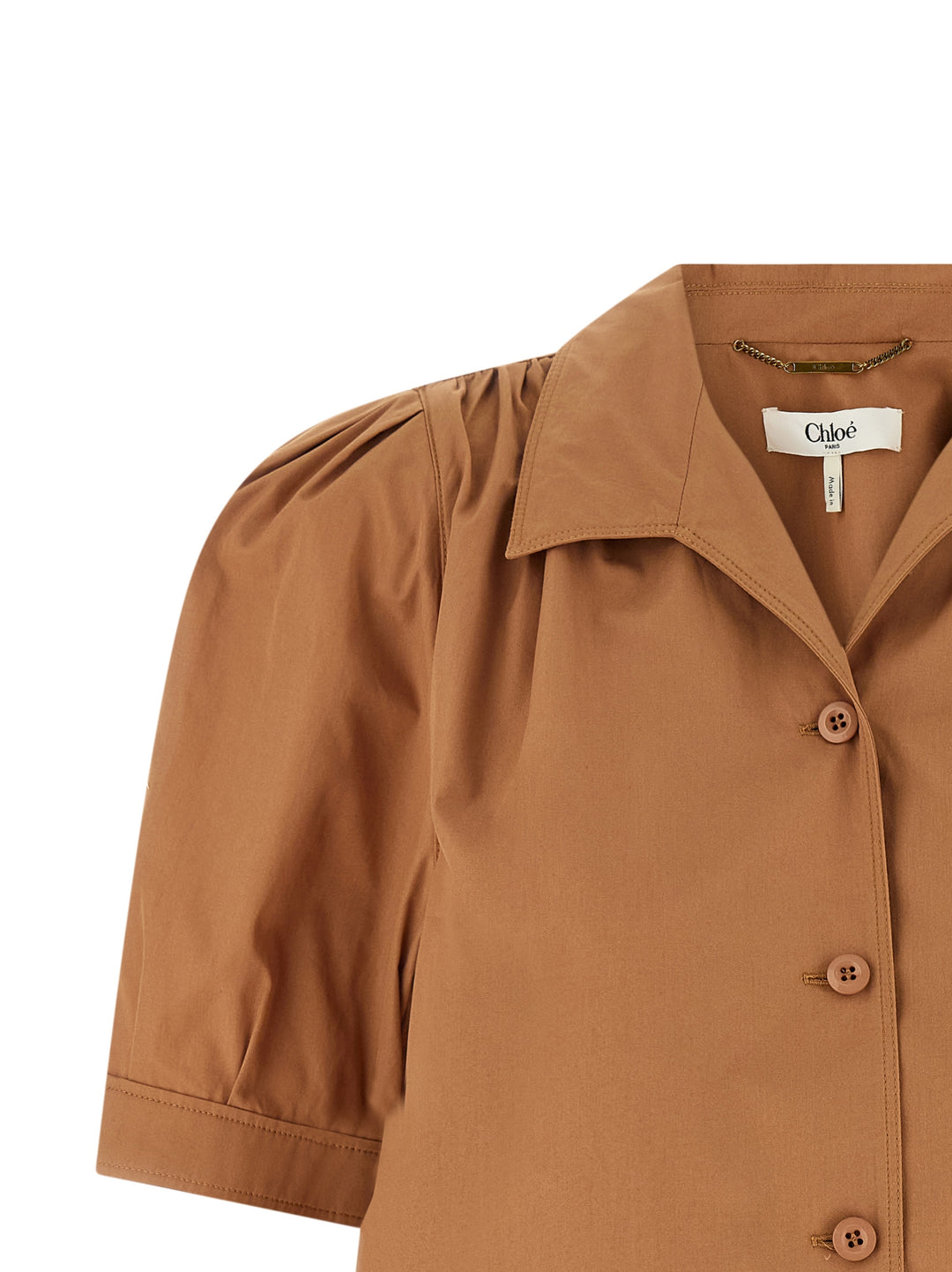 Chloé Logo Embroidery Shirt Shirt and Blouse - Brown | db9f493d81f501e30589efec0277fb965ff84660