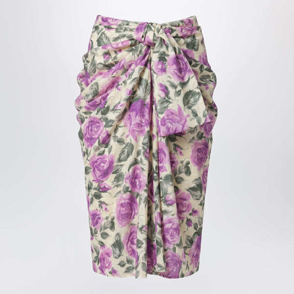 Midi Silk Skirt With Multicolour Floral Print