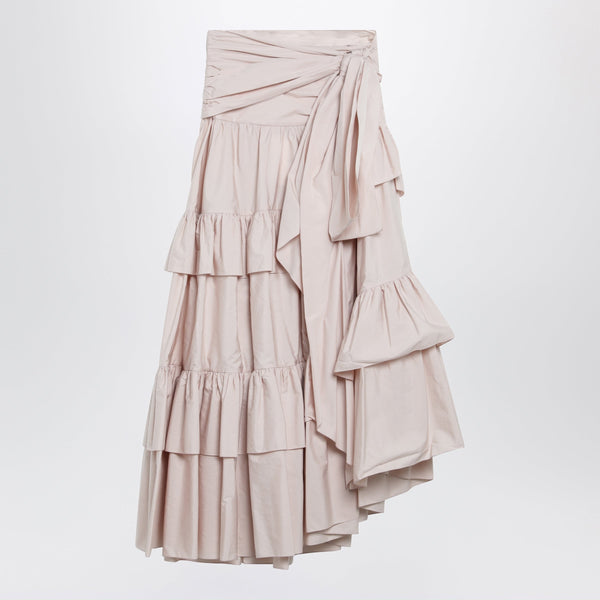 Long Ruffled Cotton Poplin Skirt In Pink