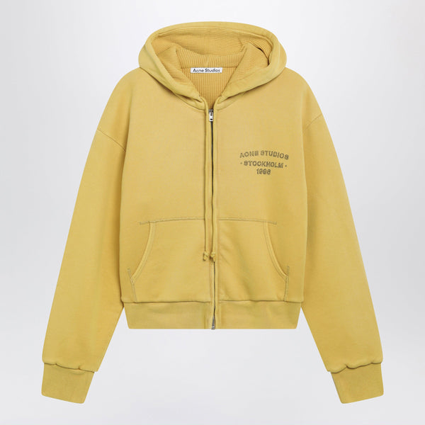 Mustard Yellow Cotton Zip-Up Hoodie With Logo