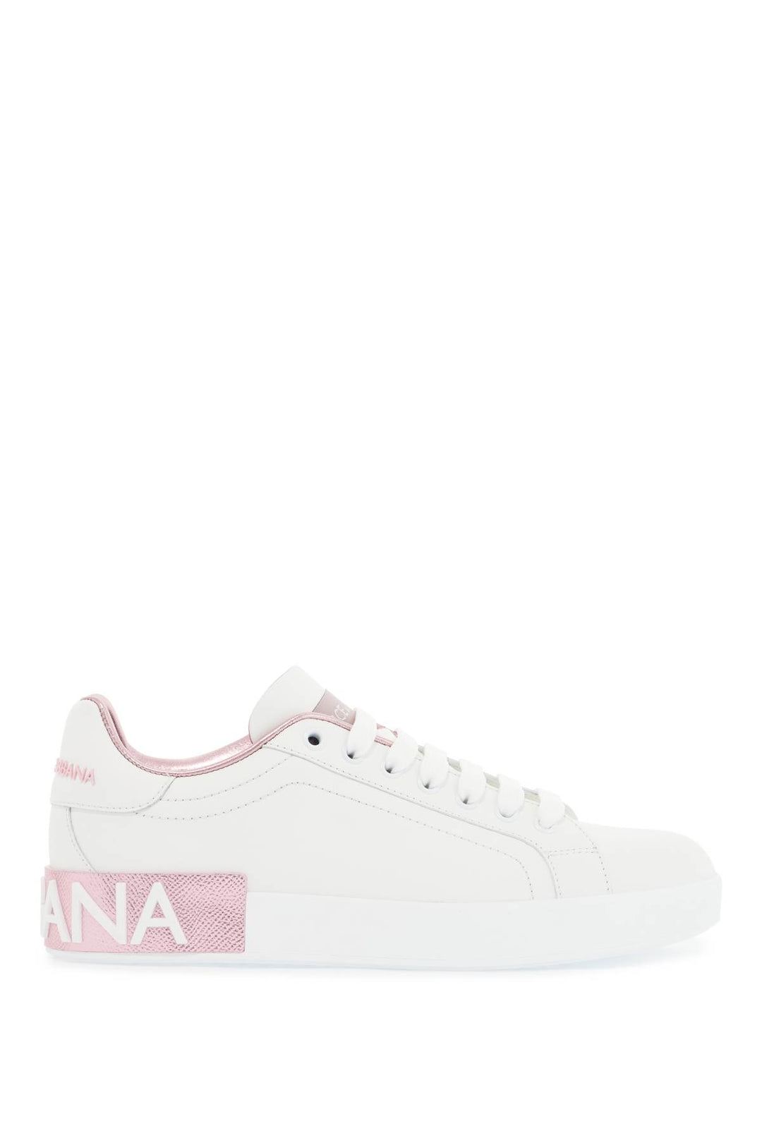 White And Pink Low Top Sneakers For Women In Calfskin