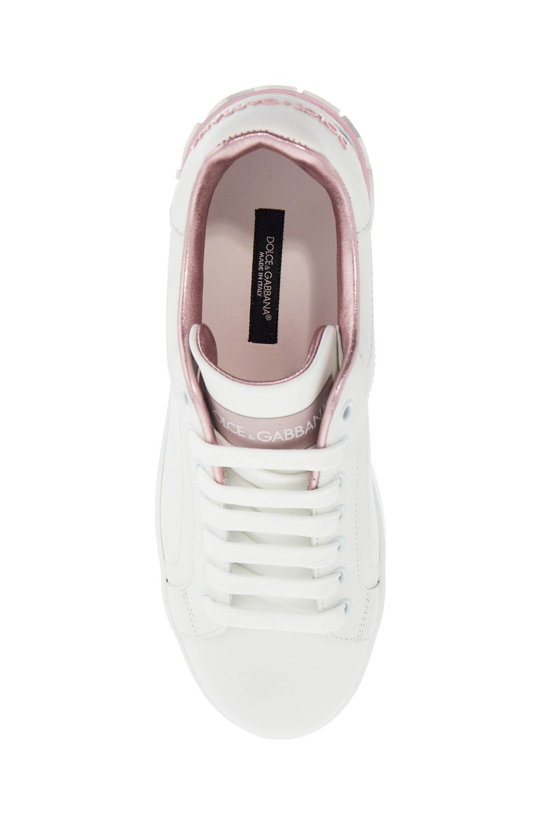 White And Pink Low Top Sneakers For Women In Calfskin