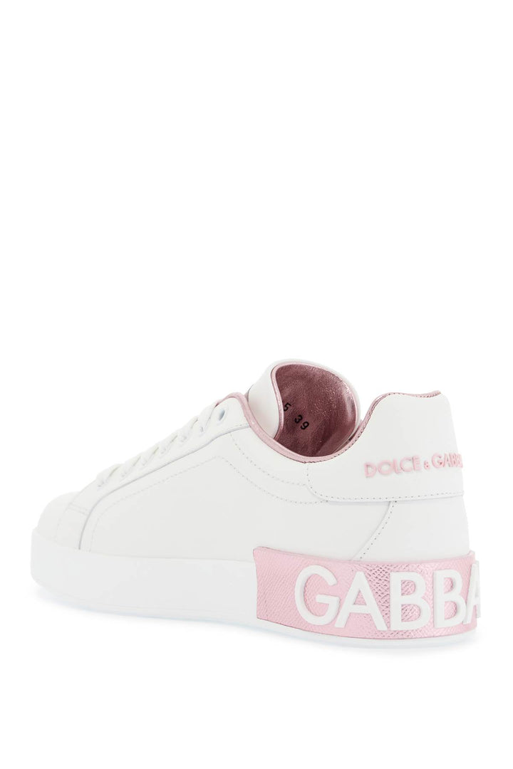 White And Pink Low Top Sneakers For Women In Calfskin